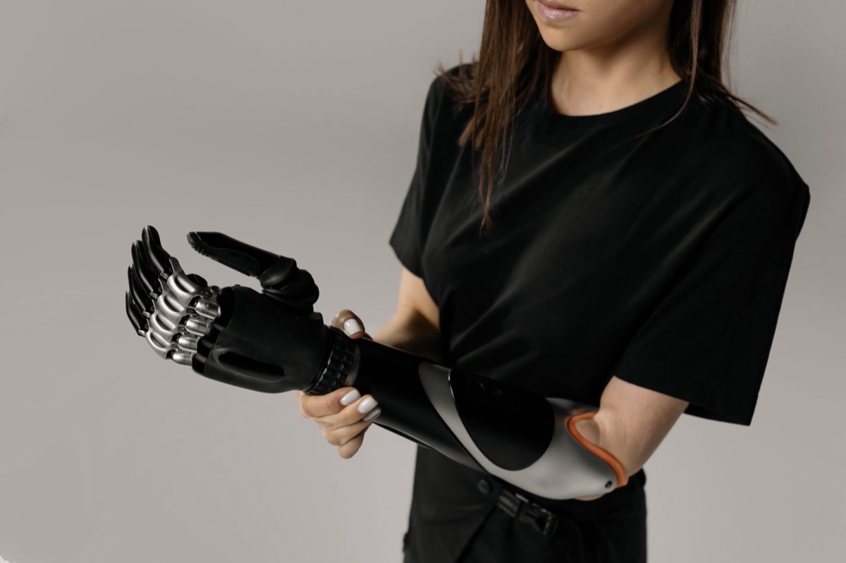 Close-up of advanced robotic and cybernetic components