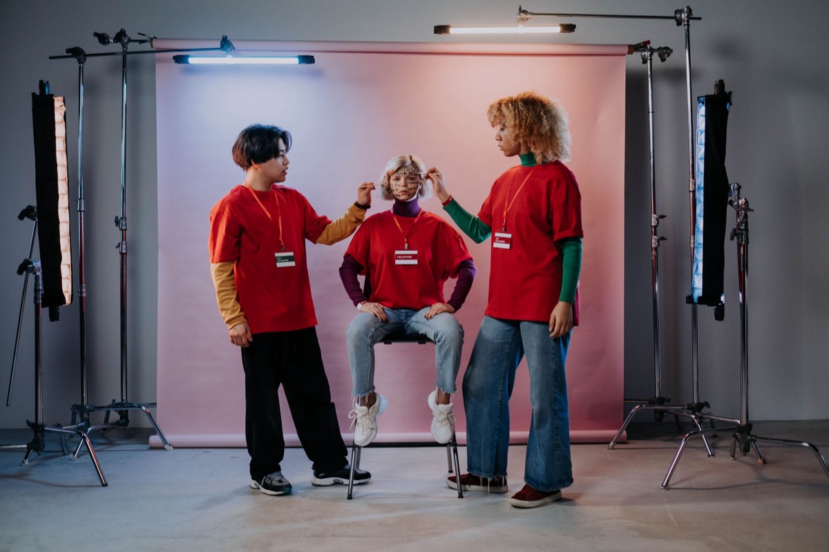 anime studio set with animators working