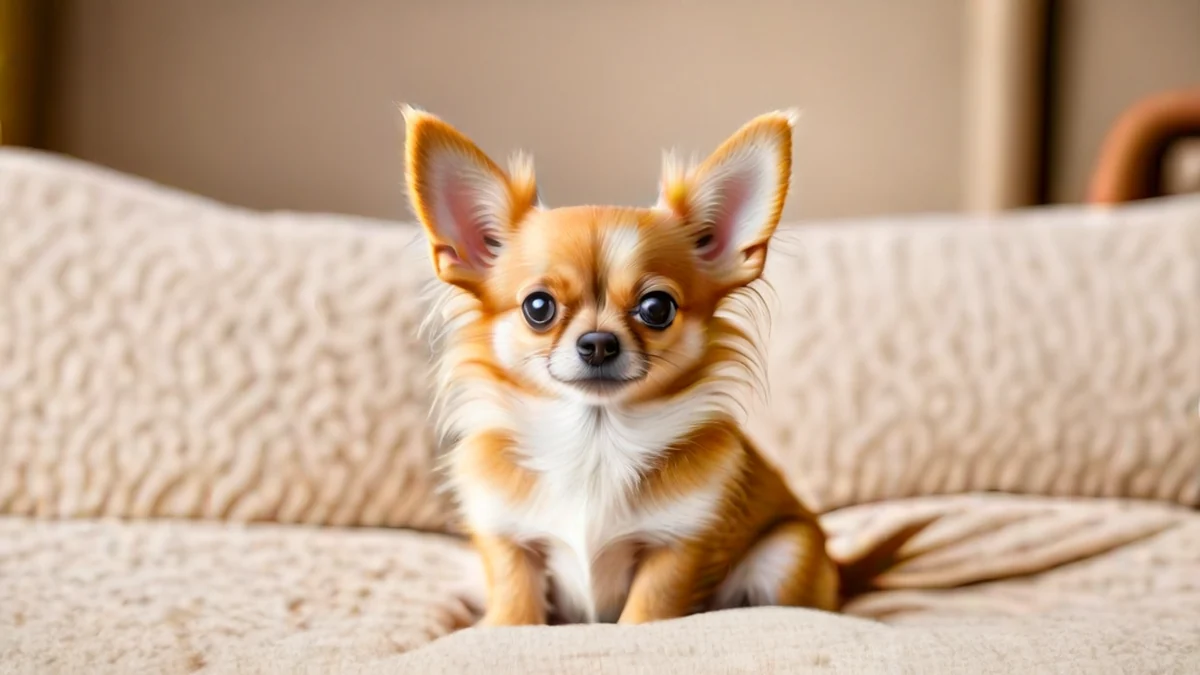 一只小犬坐在垫子上